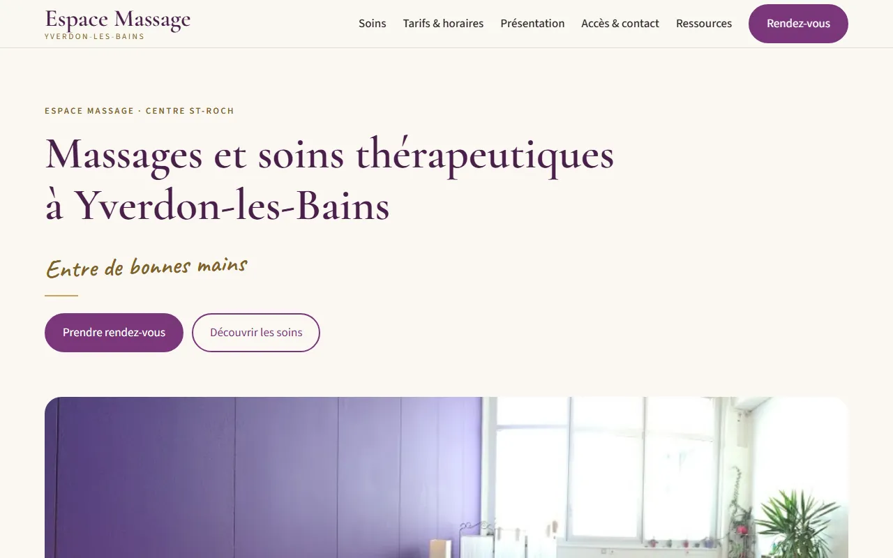 Aperçu du site Espace Massage